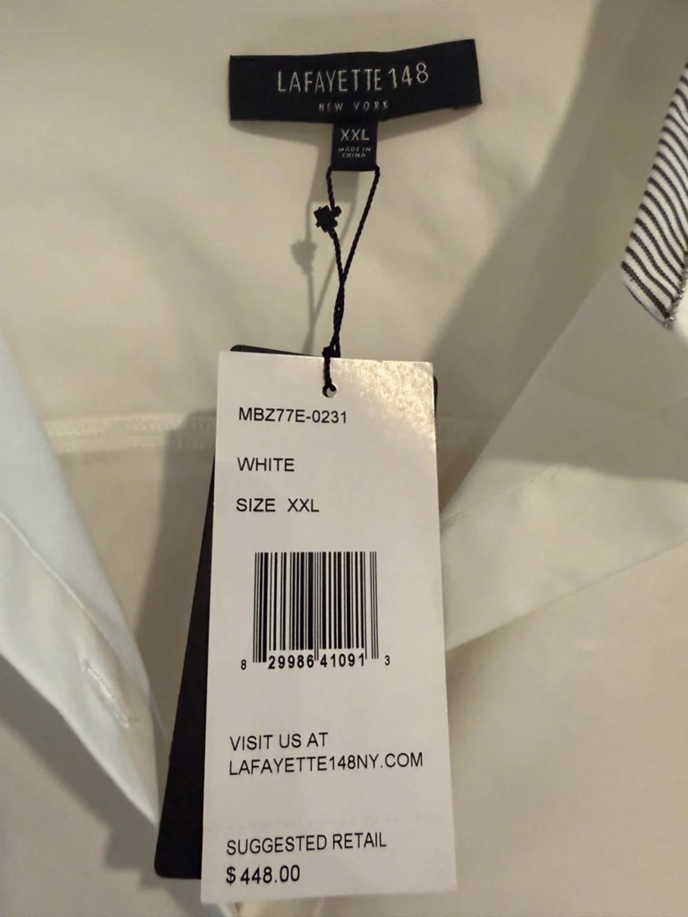 Lafayette 148 New York White Band-Collar Button Shirt - Picture 2 of 5